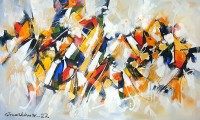 Mashkoor Raza, 36 x 60 Inch, Oil on Canvas, Abstract Painting, AC-MR-520